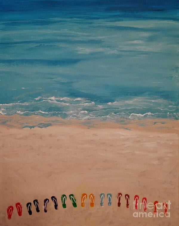 A-fine-art-painting-abstract Poster featuring the painting Flip Flops on the Beach by Catalina Walker