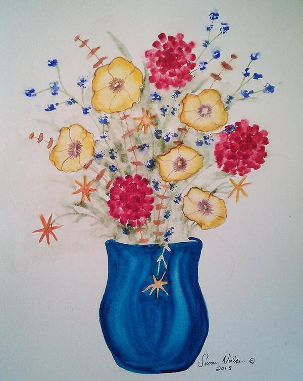 Floral Poster featuring the painting Flowers in blue vase 2 by Susan Nielsen