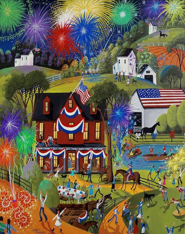 Farm Poster featuring the painting Fourth Of July - Fireworks on the farm by Debbie Criswell