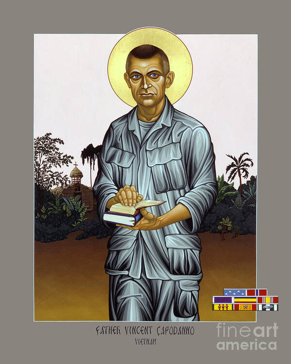 Fr. Vincent Capodanno Poster featuring the painting Fr. Vincent Capodanno, the Grunt Padre - LWVCD   by Lewis Williams OFS