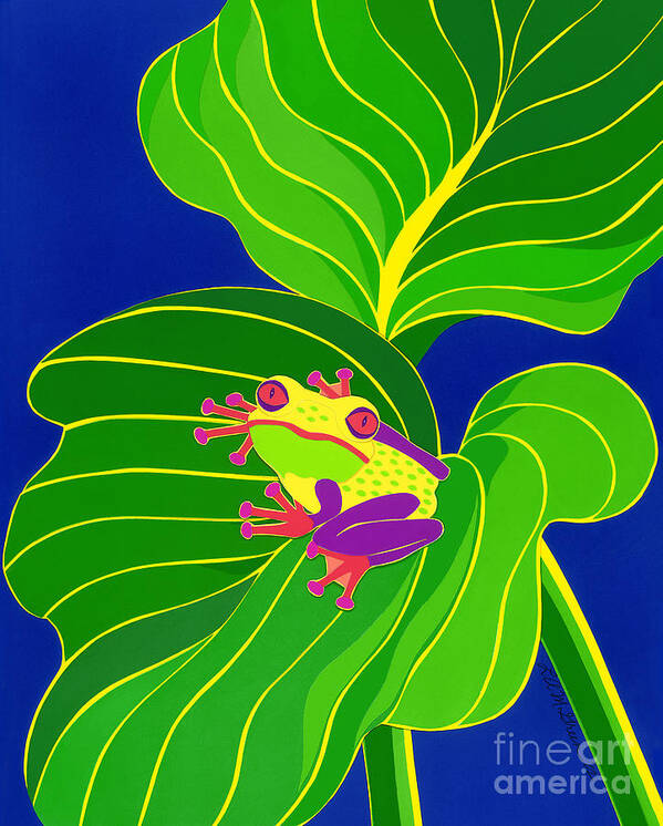 Nature Poster featuring the drawing Frog On Leaf by Lucyna A M Green