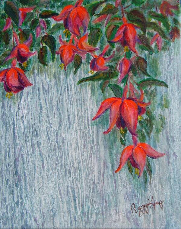 Flowers Poster featuring the painting Fuchsia on the fence by Peggy King
