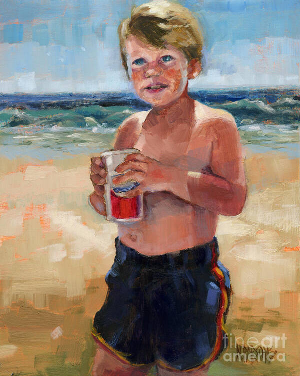 Beach Boy Poster featuring the painting SOLD Fun In the Sun by Nancy Parsons