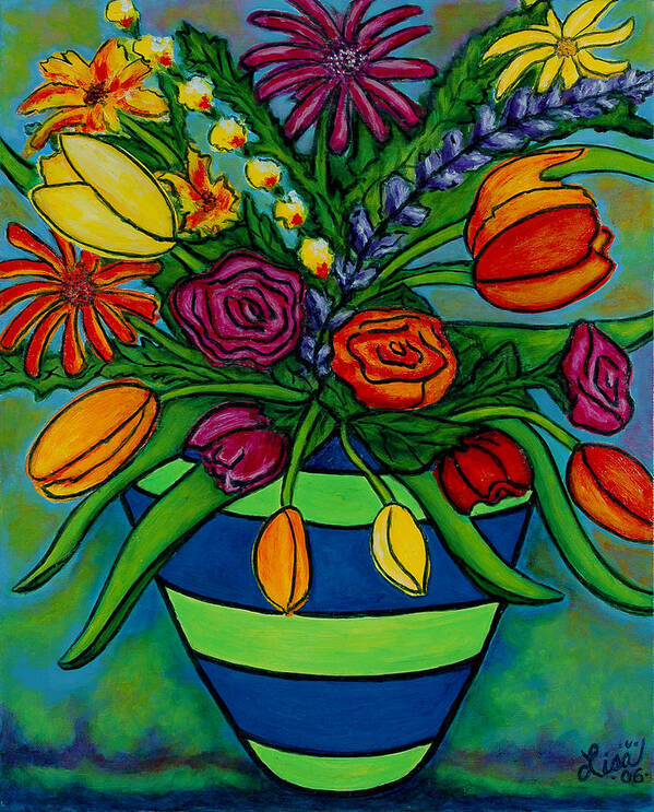 Flowers Poster featuring the painting Funky Town Bouquet by Lisa Lorenz