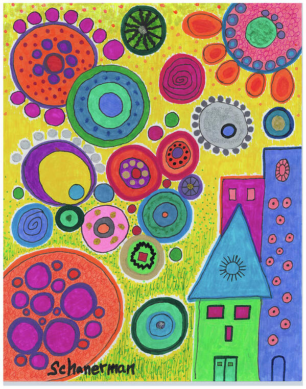 Original Drawing Poster featuring the drawing Funky Universe by Susan Schanerman