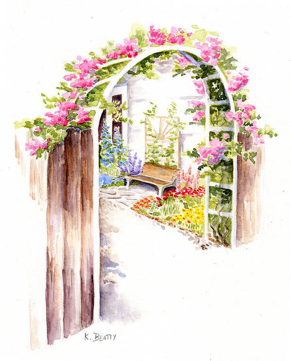 Garden Poster featuring the painting Garden Gate Botanical Landscape by Karla Beatty