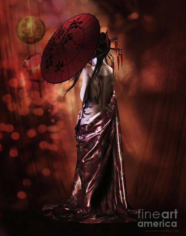 Geisha Poster featuring the digital art Geisha Gold by Shanina Conway