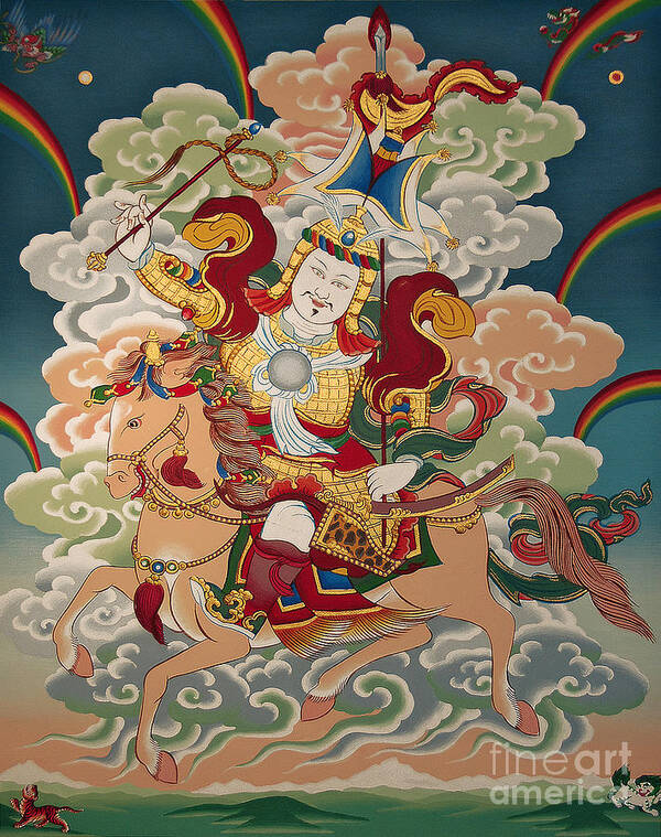 Thangka Poster featuring the painting Gesar Gyalpo by Sergey Noskov