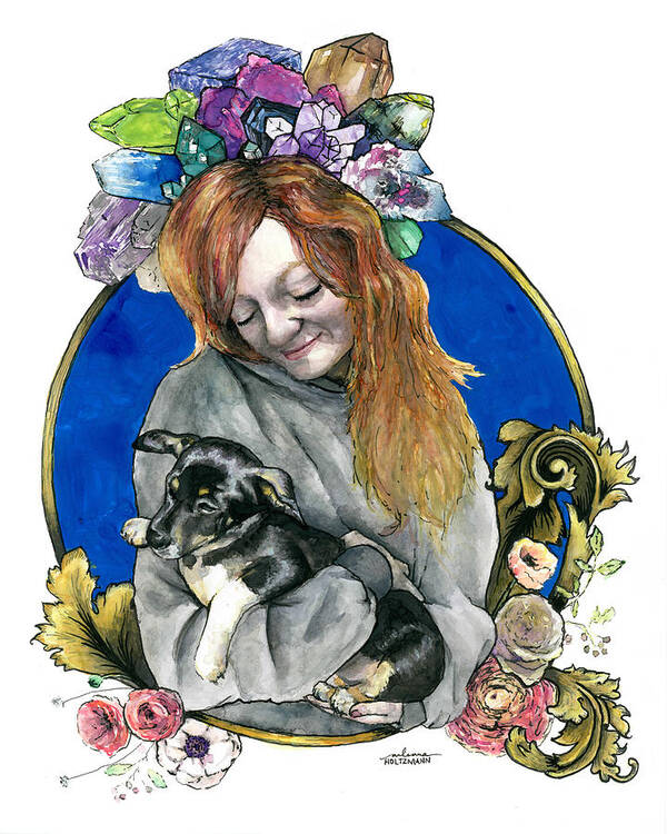 Puppy Poster featuring the painting Ginger and her Lovelies by Arleana Holtzmann