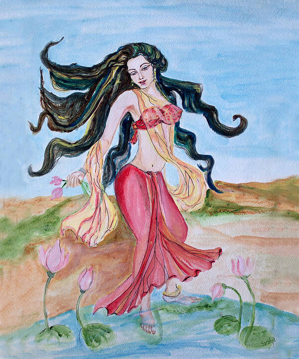 Goddess Poster featuring the painting Goddess of love by Sarabjit Singh