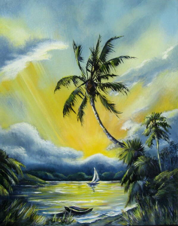 Tropical Poster featuring the painting Golden Glow by Melody Horton Karandjeff