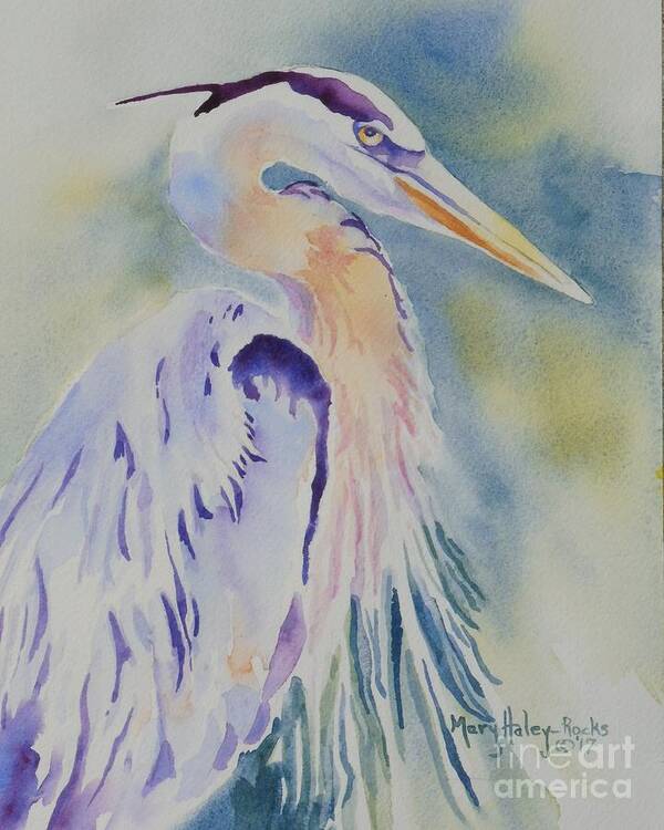 Great Poster featuring the painting Great Blue Heron by Mary Haley-Rocks