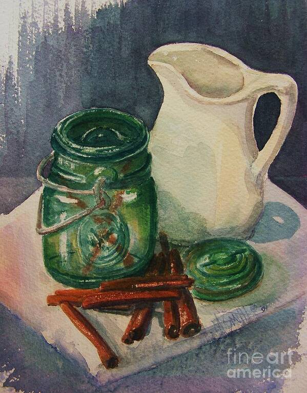 Still Life Poster featuring the painting Green Jar by Marilyn Smith