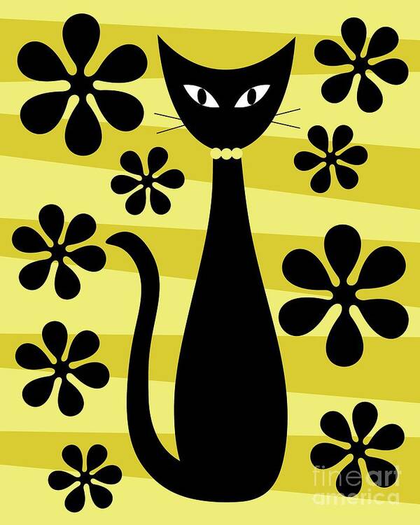 Donna Mibus Poster featuring the digital art Groovy Flowers with Cat Yellow and Light Yellow by Donna Mibus