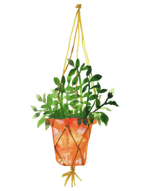 Modern Plant Prints Poster featuring the painting Hangin' Out Terra-cotta Planter by Roleen Senic