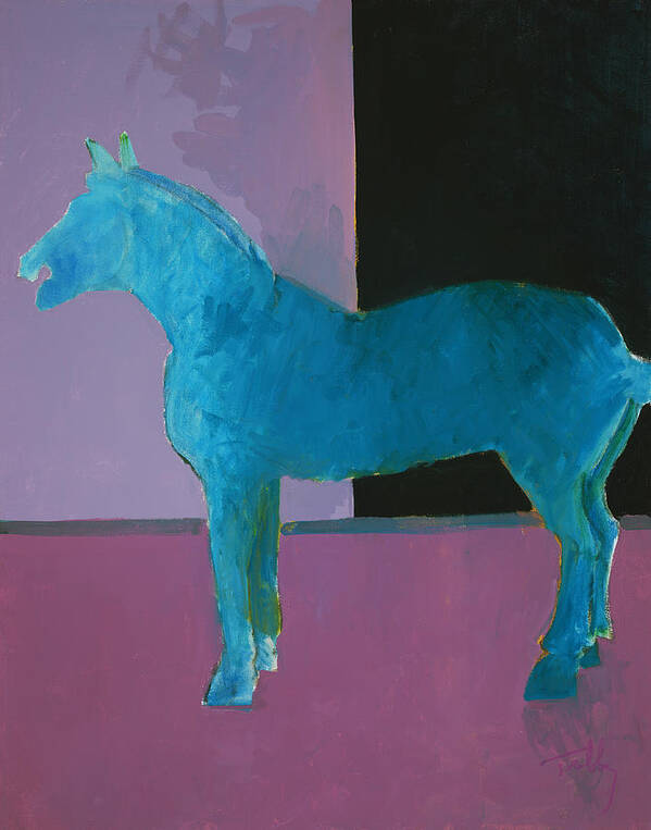 Abstract Poster featuring the painting Horse, Blue on Lavender by Thomas Tribby