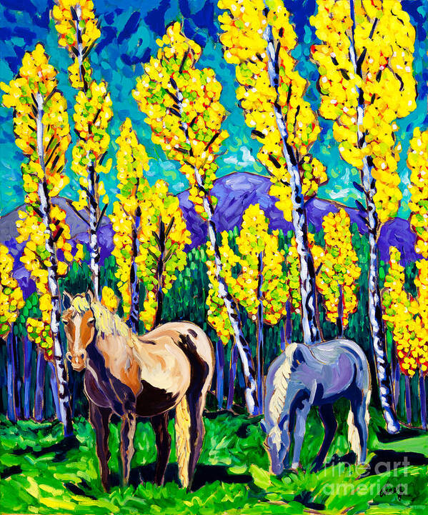 Horses Poster featuring the painting Horses in Aspens by Cathy Carey