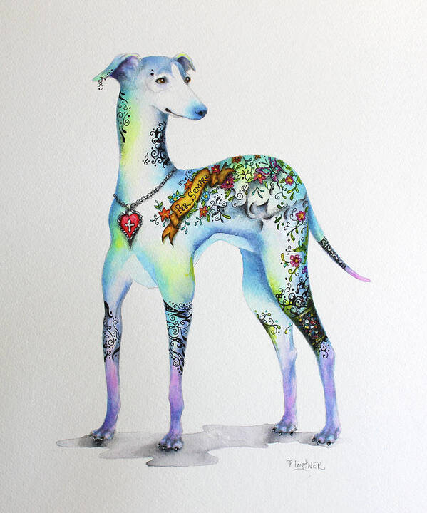 Italian Greyhound Art Poster featuring the mixed media Italian Greyhound Tattoo Dog by Patricia Lintner