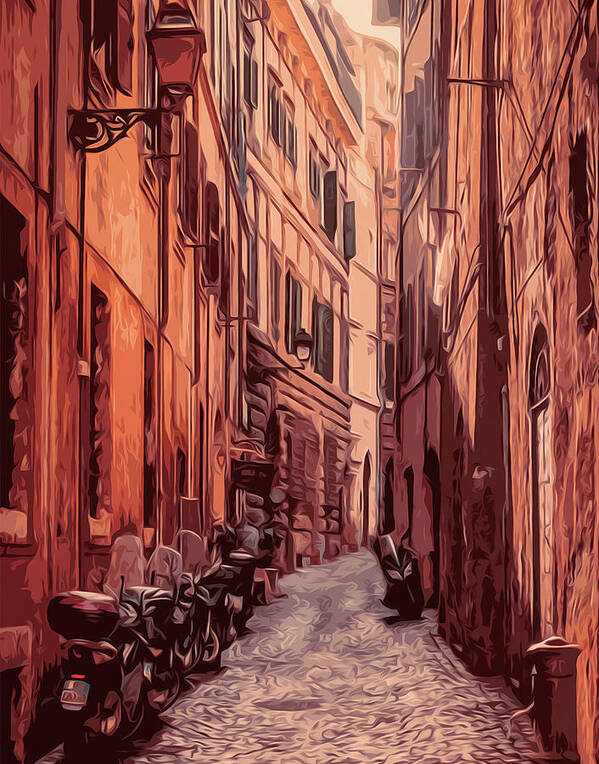 Rome Street Poster featuring the painting Italy, the old streets of Rome by AM FineArtPrints
