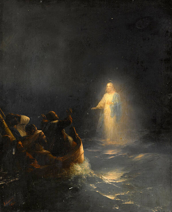 Ivan Konstantinovich Aivazovsky Poster featuring the painting Jesus Walks on Water by Ivan Konstantinovich Aivazovsky