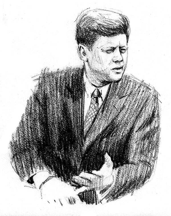Jfk Poster featuring the drawing JFK by Harry West