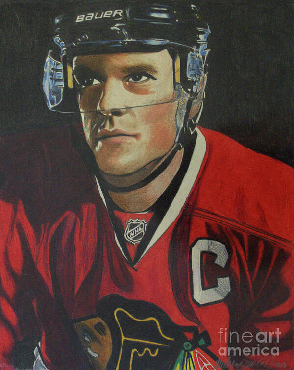 Prismacolor Poster featuring the drawing Jonathan Toews Portrait by Melissa Jacobsen