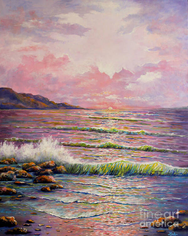 Ocean Sunset Poster featuring the painting Joyces Seascape by Lou Ann Bagnall