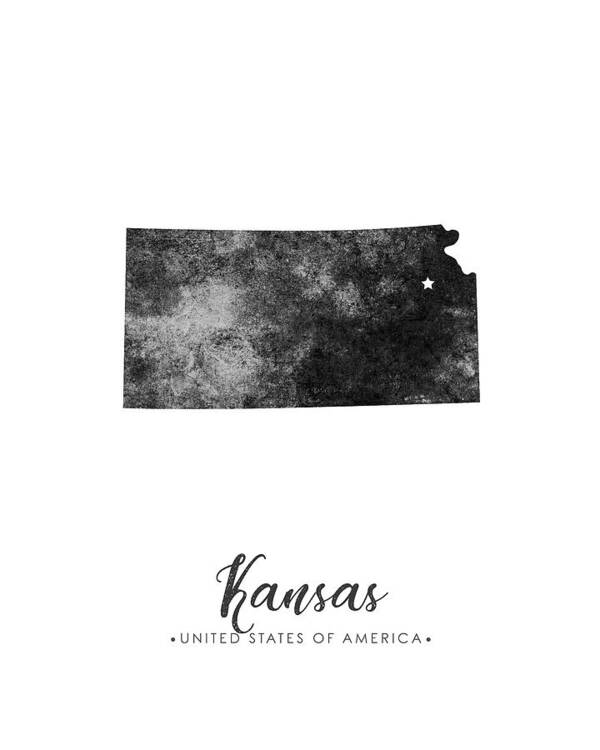 Kansas Poster featuring the mixed media Kansas State Map Art - Grunge Silhouette by Studio Grafiikka