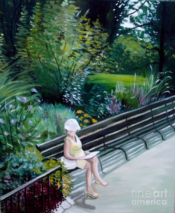 Landscape Poster featuring the painting Lady in Central Park by Elizabeth Robinette Tyndall
