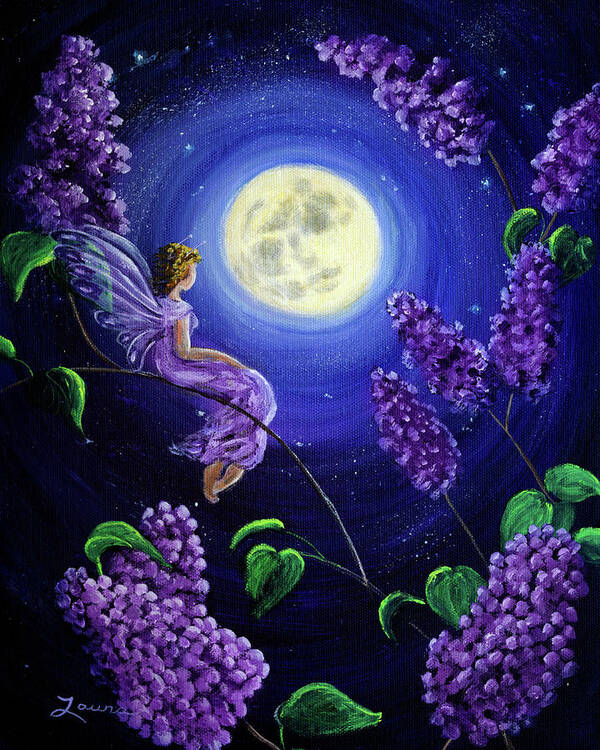 Fairy Poster featuring the painting Lilac Fairy Bathed in Moonlight by Laura Iverson