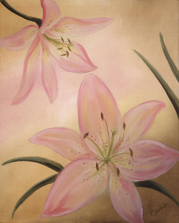 Lilies Poster featuring the painting Lilies Part1 by Cathy Cleveland