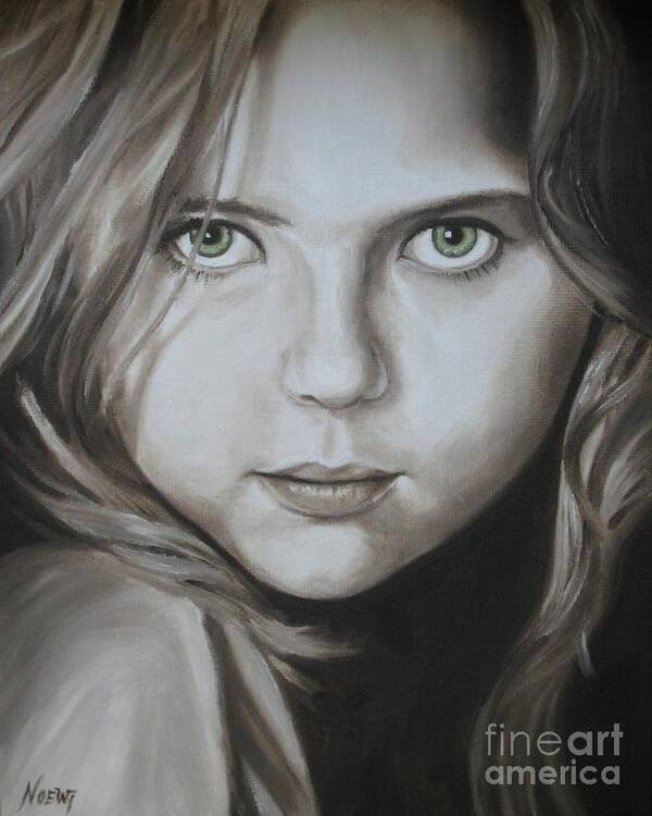 Portrait Poster featuring the painting Little Girl with Green Eyes by Jindra Noewi