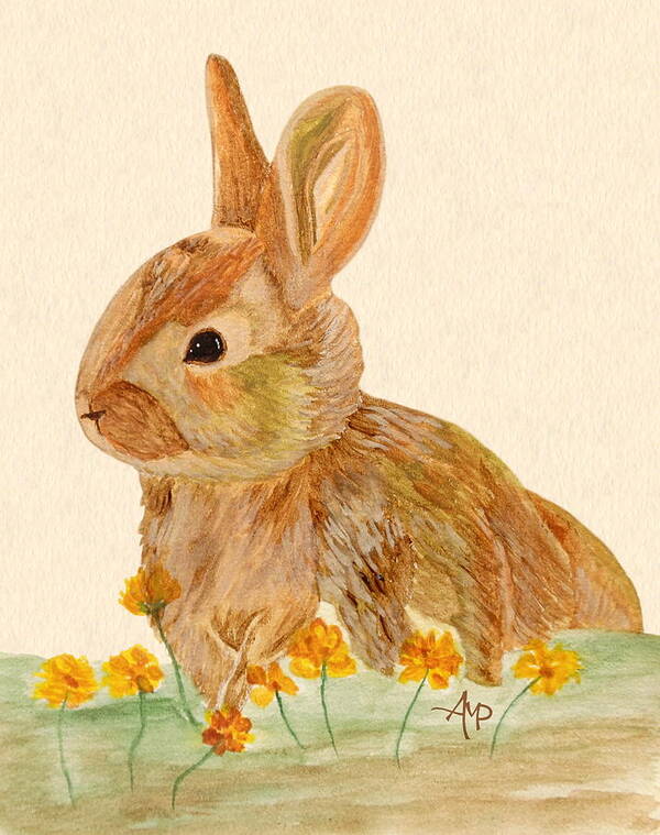 Rabbit Poster featuring the painting Little Rabbit by Angeles M Pomata