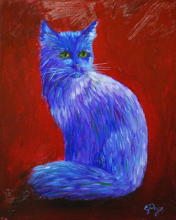 Kitten Poster featuring the painting Longhaired Blue Cat by Emily Page