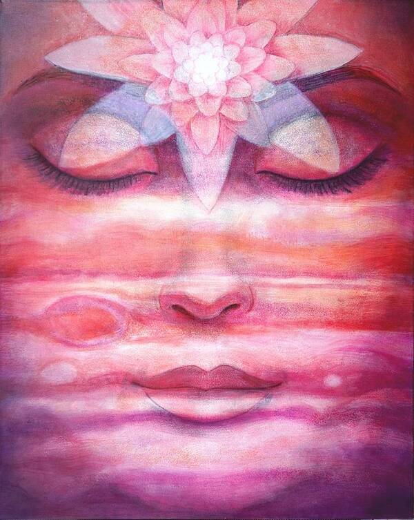 Lotus Poster featuring the painting Lotus Meditation, Jupiter Clouds by Sue Halstenberg