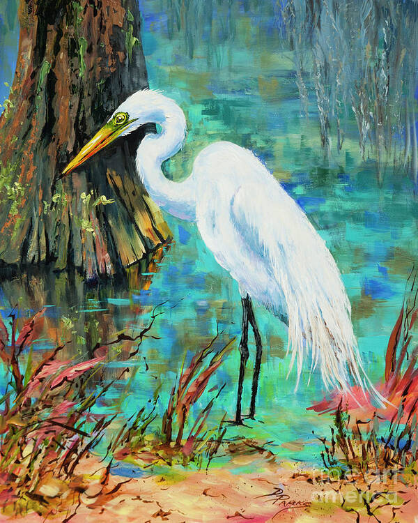 Louisiana Male Egret Poster featuring the painting Louisiana Male Egret by Dianne Parks