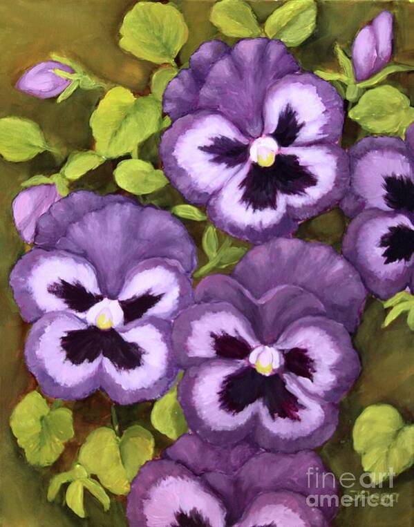 Pansies Poster featuring the painting Lovely purple pansy faces by Inese Poga