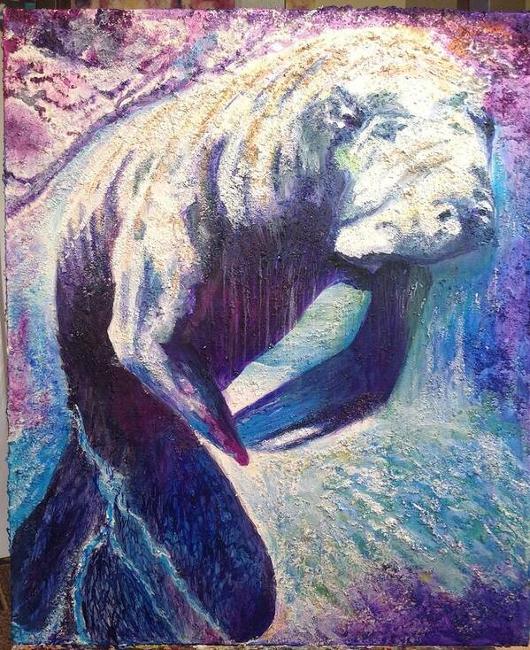 Textured Acrylic Mixed Media On Gallery Wrap Canvas Poster featuring the painting Manatee by Toni Willey