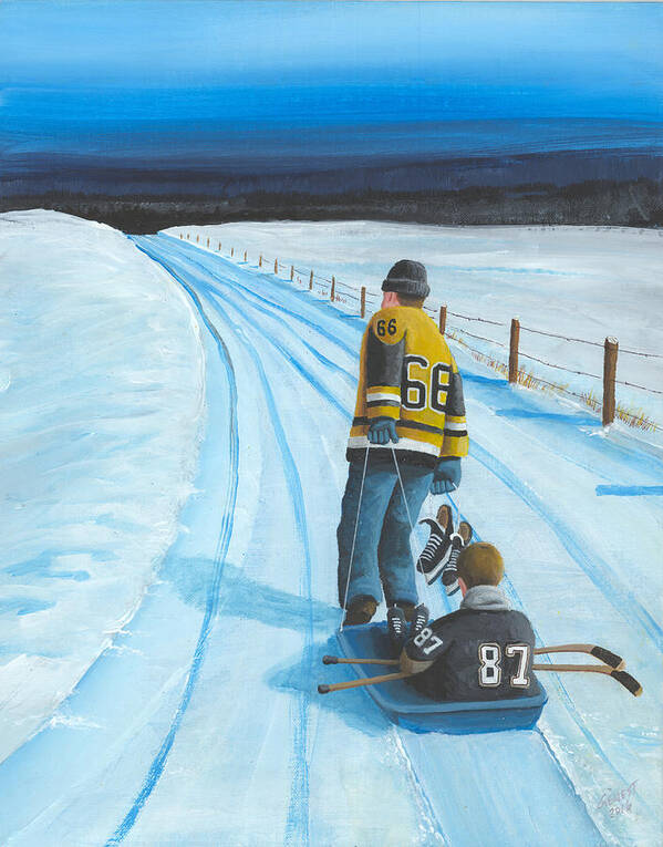 Hockey Poster featuring the painting Mario and The Kid by Ron Genest