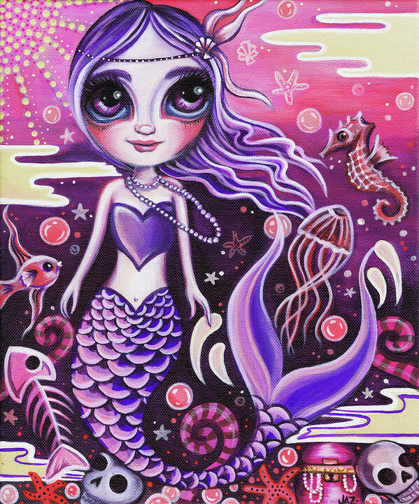 Purple Poster featuring the painting Mermaid at Dusk by Jaz Higgins