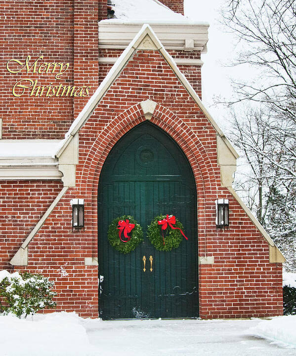 Merry Christmas Church Door Poster featuring the photograph Merry Christmas Church Door by Phyllis Taylor