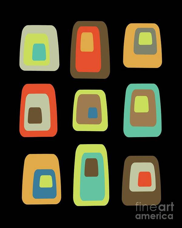 Mid Century Modern Poster featuring the digital art Mid Century Modern Oblongs on Black by Donna Mibus