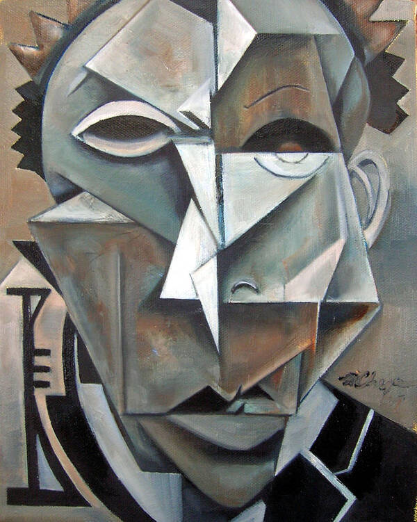 Miles Davis Jazz Trumpet Cubist Cubism Portrait Poster featuring the painting Miles Mask by Martel Chapman