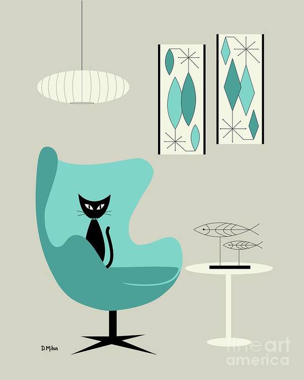 Retro Poster featuring the digital art Mini Gravel Art on Gray with Black Cat by Donna Mibus