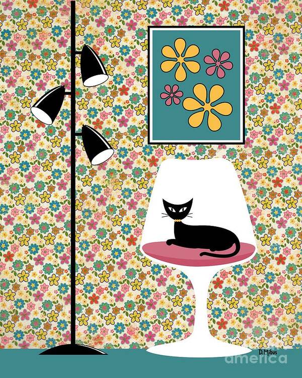 Mid Century Modern Poster featuring the digital art Mod Wallpaper in Floral by Donna Mibus