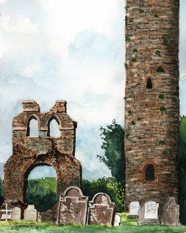 Tim Gordon Poster featuring the painting Monasterboice Ruins Ireland by Timithy L Gordon