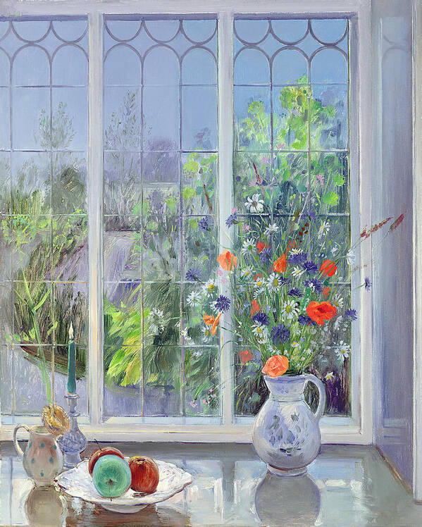 Moonlit Poster featuring the painting Moonlit Flowers by Timothy Easton