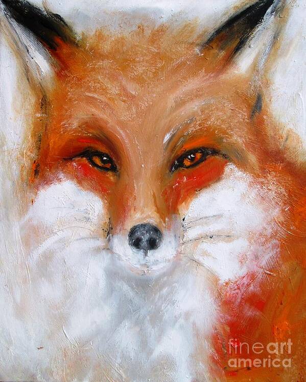 Mr Fox Poster featuring the painting Fox paintings and artwork Mr Foxy by Mary Cahalan Lee - aka PIXI