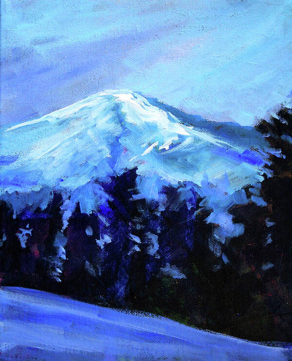 Oregon Mountain Landscape Painting Poster featuring the painting Mt. Bachelor Snow by Nancy Merkle