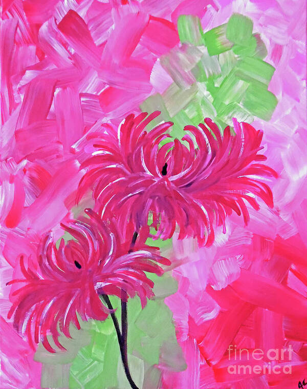 Pink Flowers Poster featuring the painting Mums the Word by Jilian Cramb - AMothersFineArt